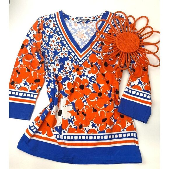 Barbara Gerwit Mod Floral Print Blouse Bright Funky Print Ladies Size Large - Picture 1 of 6